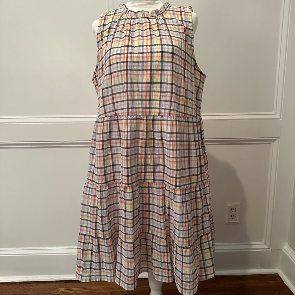 Ann Taylor Loft Sleeveless Seersucker Plaid Mini Dress | Size M